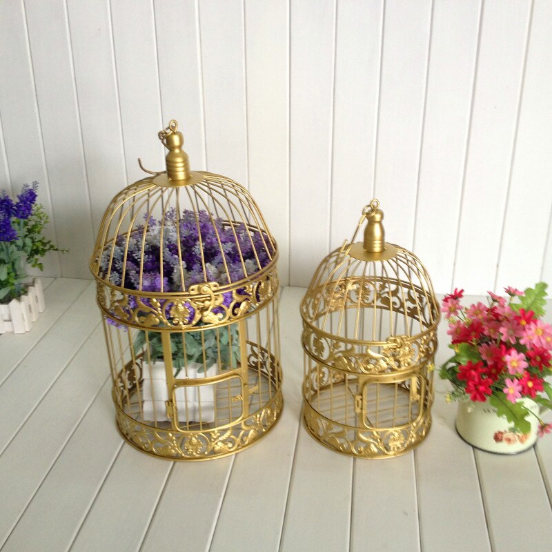Cage à oiseaux décorative dorée en fer, 1 pièce, grande cage à oiseaux en métal pour salon, hôtel, accessoires de décoration pour fenêtre de mariage