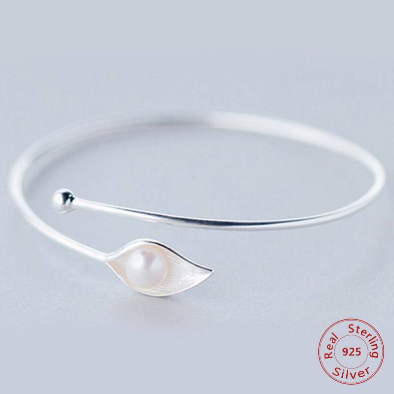 100% 925 Sterling Silber Hülse Perlen Calla Blume Armbinde Armreif Für Frauen Einfache Party Schmuck
