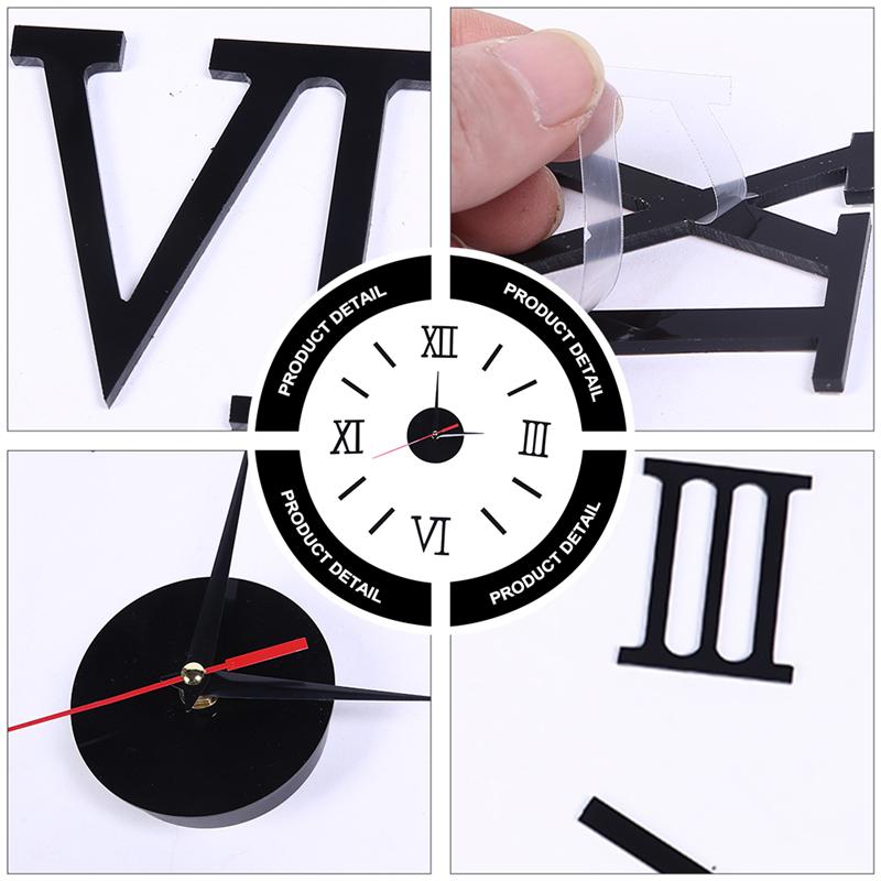 1PC DIY Wall Clock Simple Roman Numeral Acrylic Hanging Clock No Battery