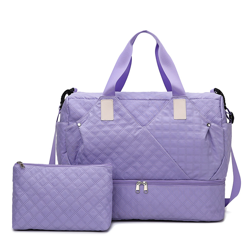 Bolsas de viaje de gran capacidad, organizador de equipaje, bolso de mano impermeable, portátil, plegable, almacenamiento de ropa de viaje, bolsos de hombro: Morado