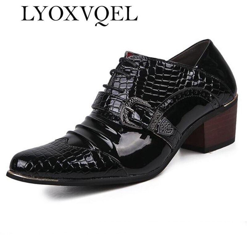 Men Formal Shoes High Heels Business Dress Shoes Male Oxfords Pointed Toe Oxford Shoe For Men Wedding Leather Shoe M321: black / 8.5