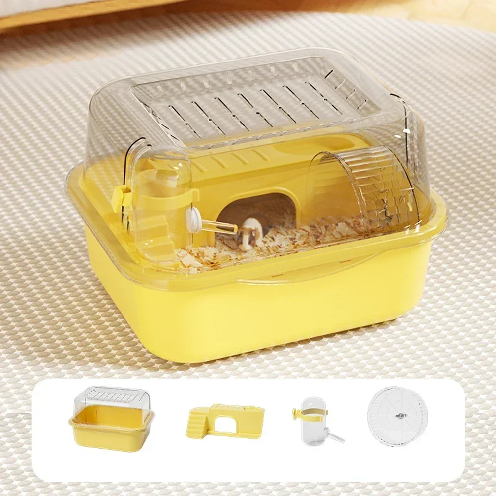 Gabbia per piccoli animali per criceti, topi, gerbilli - habitat con ruota per esercizi Tubi Capanna - Casa portatile per animali domestici per topo, ratto, roditore: giallo