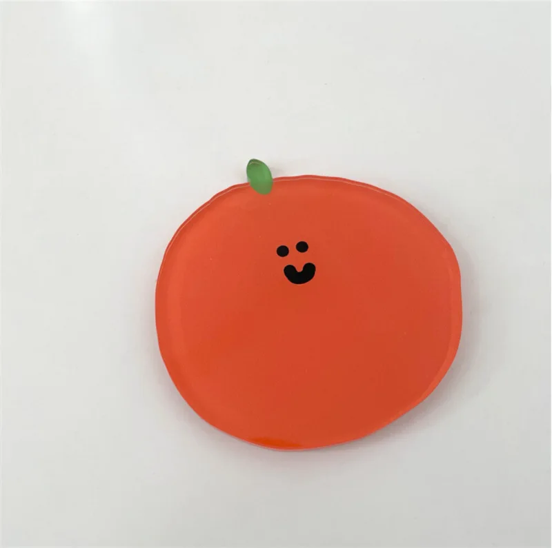 Posavasos acrílico antideslizante con almohadilla para taza de dibujos animados, resistente al calor, para escritorio, mantel individual para mesa, posavasos con aislamiento térmico: Naranja