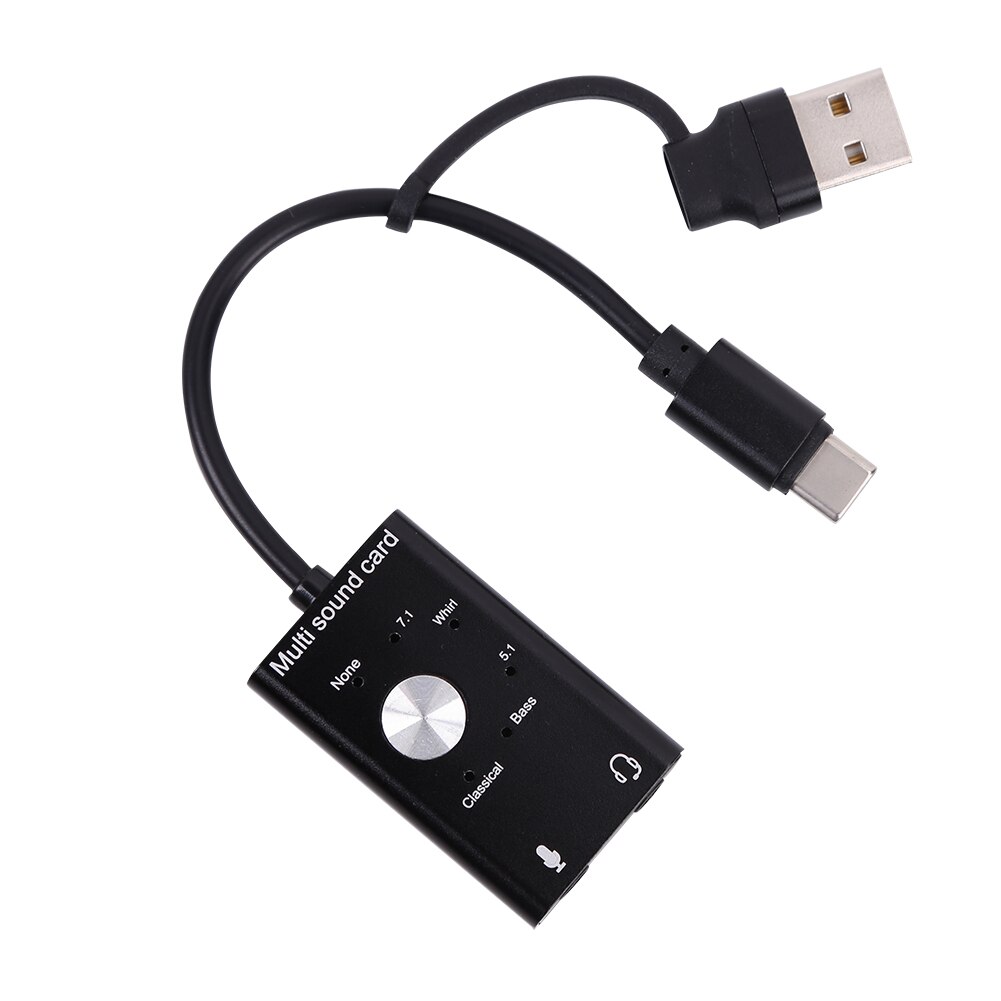 Audio Jack Cable Adapter Switch Volume Drive USB External Adapter 6 Effects USB Sound Card for Laptop Desktop Computer