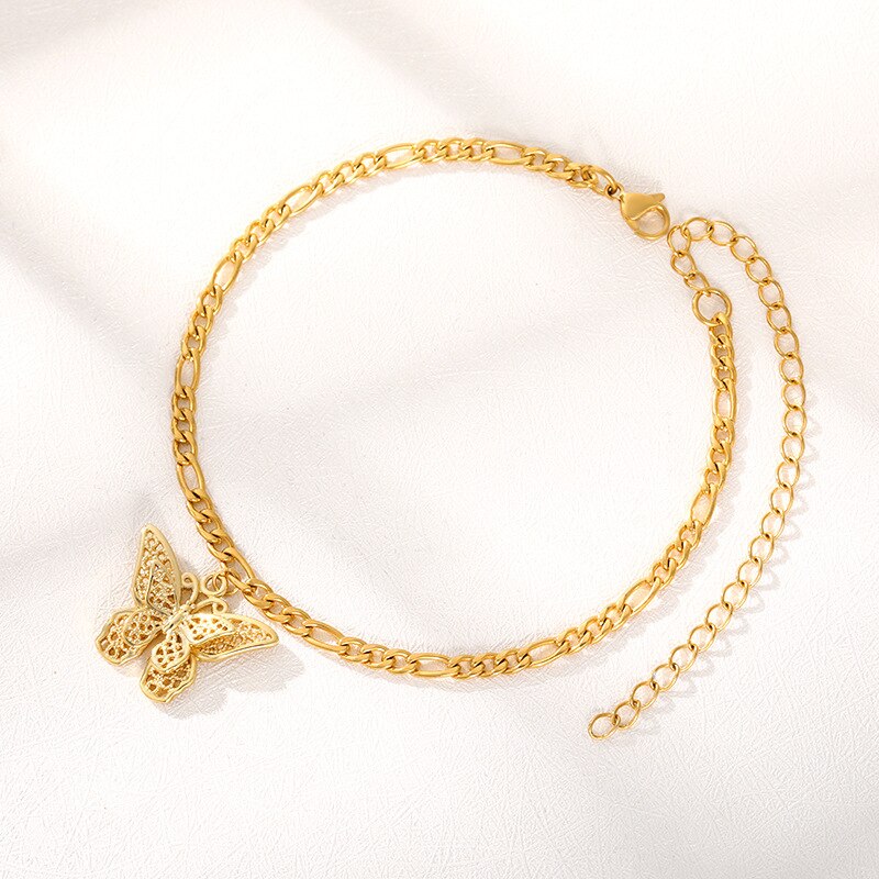 Charm Rvs Vlinder Enkelbandje Voor Vrouwen Gold Link Vlinder Armband Bruidsmeisje Beste Vriend Sieraden Zomer Strand