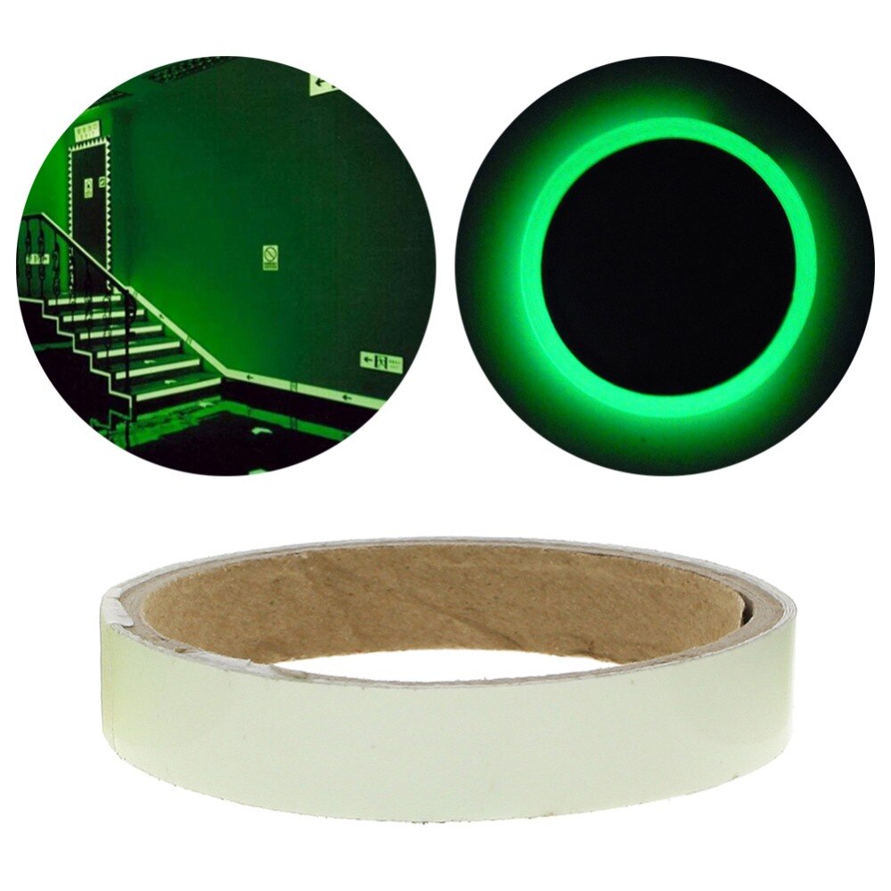 1m selvlysende selvlysende selvlysende glød i mørket tape 1m lysbånd 1.5 / 2cm sikkerhedssikkerhed boligindretning advarselsbånd: Grøn 1.5cm
