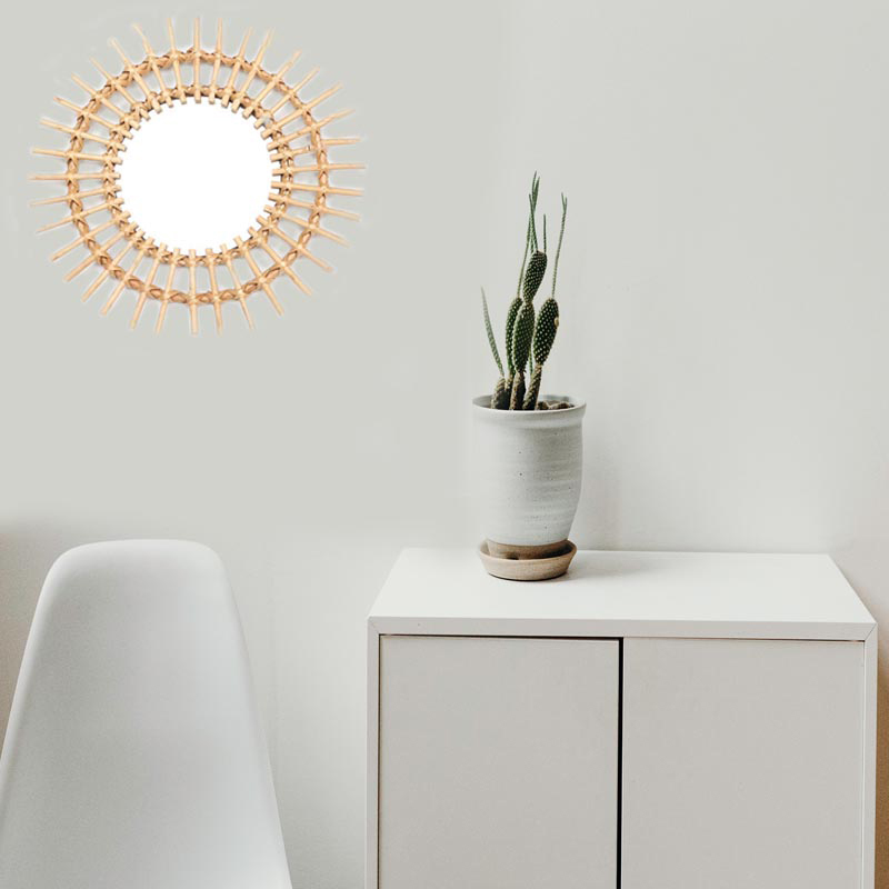 Hængespejl rattan solsikke cirkulært spejl indretning boho flet dressing makeup spejle natur ro