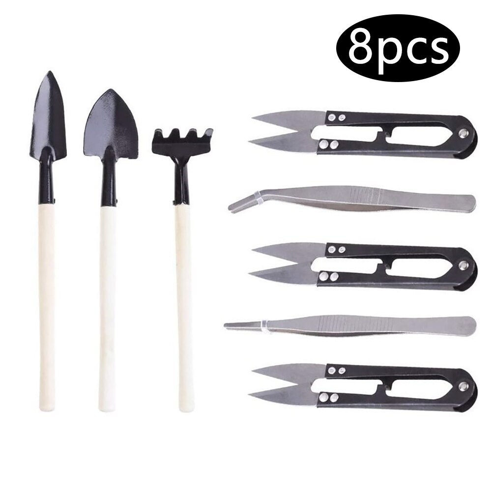 Mini Gardening Tools Wood Handle Stainless Succulents Potted Plants Bucket Shovel Rake Spade for Flowers Potted Garden Tool kit
