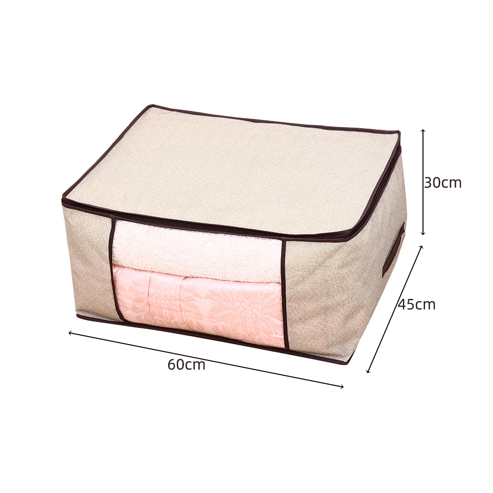 1 Uds. Bolsa de ropa de edredón caja de almacenamiento de tela no tejida con asas plegable a prueba de humedad Caja de almacenamiento sellada organizador transparente: D-beige 60x45x30cm