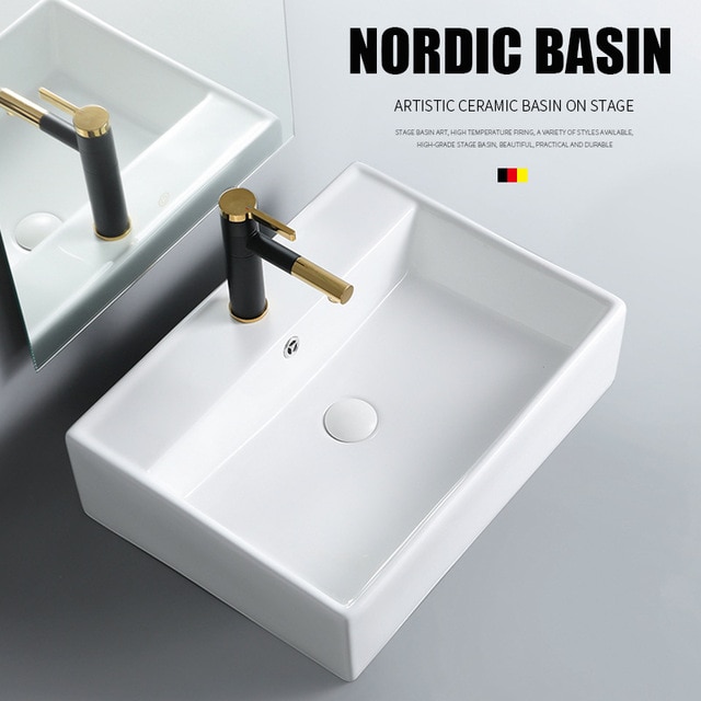K-STAR Simple Pure White Countertop Sinks Ceramic Hanging Basin Integrated Basin Bathroom Wash Hand Basins