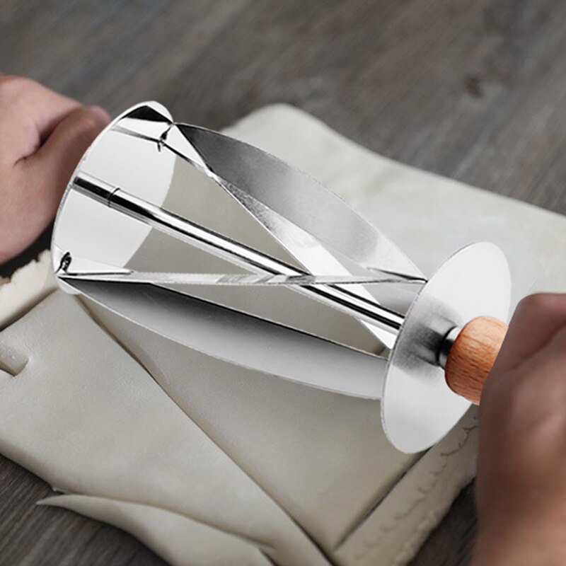 Stainless Steel Rolling Cutter For Making Croissant Bread Wheel Dough Pastry Knife Wooden Handle Baking Kitchen Knife