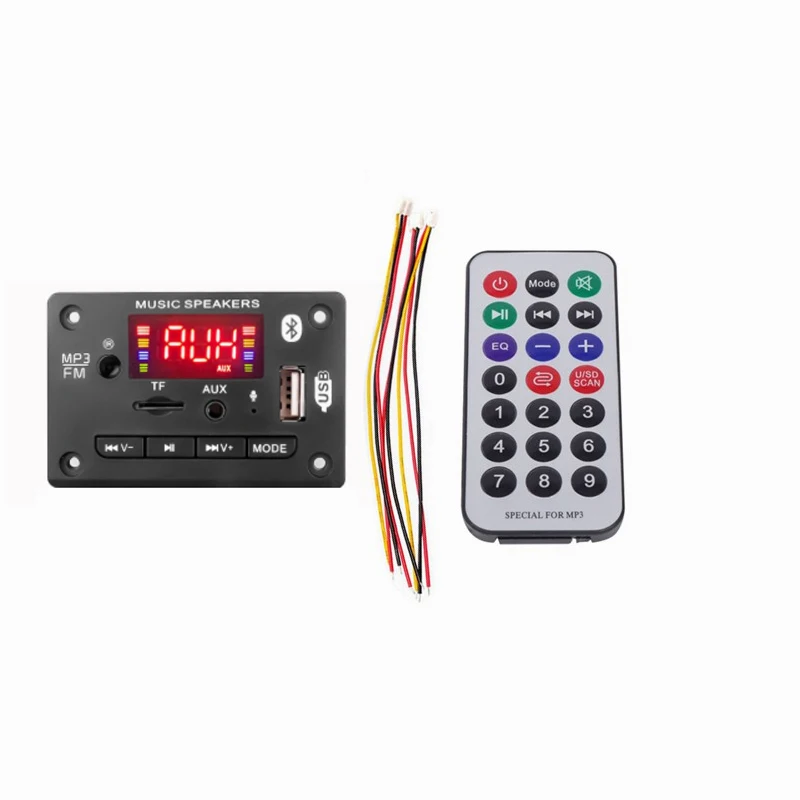 Mp3-- player decoder hands-free system , 12v 5v 5.0 car fm radio module, fm tf support, usb aux recorder: Black