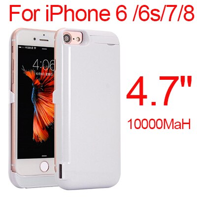 10000Mah Power Bank Case Moblie Telefoon Batterij Oplader Voor Iphone 6 6S 7 8 Plus Power Bank opladen Case Externe Pack: White 6 6S 7 8