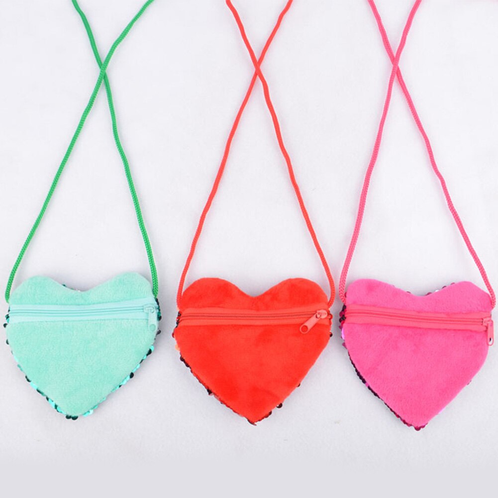 Mini amor corazón niños cumpleaños bolso de mensajero portátil con cordón llavero lindo lentejuelas cremallera monedero de