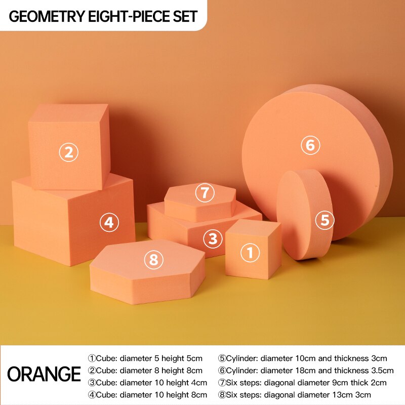 Accessoires de Photo en forme de Cube géométrique, en mousse, ornements de pose pour cosmétiques, arrière-plan nature morte, 8 pièces: 8pcs Orange