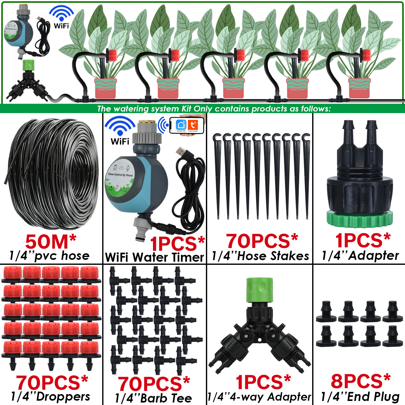 Kit automático de rega de jardim KESLA conta-gotas micro irrigação por gotejamento, bricolage para vaso, gramado, legumes, estufa, 5-50m