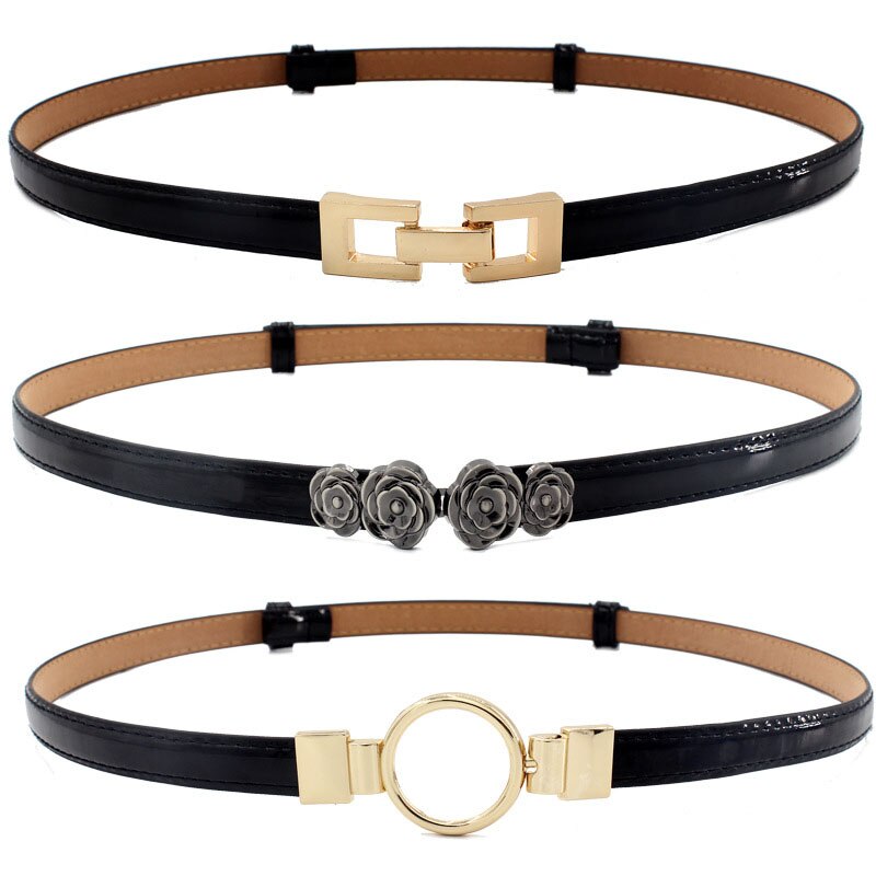Ceinture fine ajustable en cuir PU pour femmes, vêtement pour robe, sangle de taille fine, bouton en métal, Pasek Damski