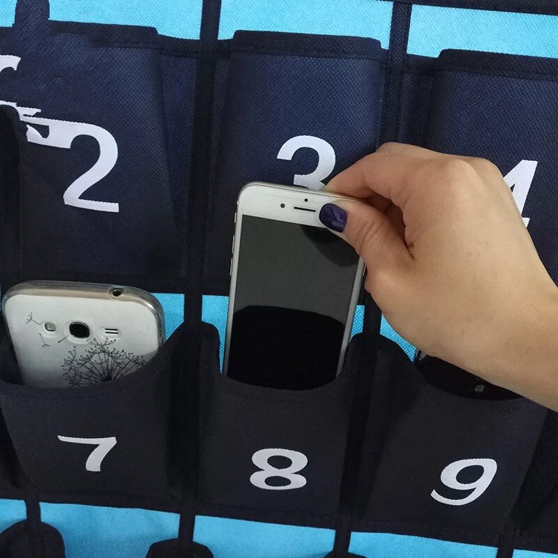 56 Pockets Waterproof Oxford Fabric Storage Hanging Bag Numbered Classroom Charts For Cell Phones Organizers Purple Blue Navy