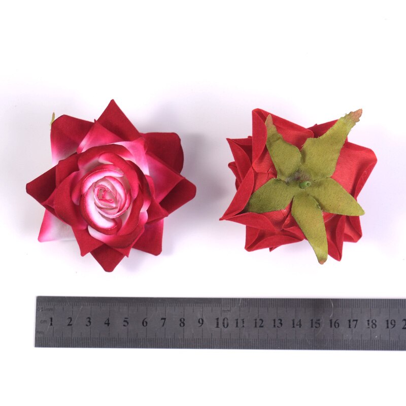 5pcs 8CM rose red artificial flowers head plastic Handmade wedding for home Day home party wreath decoration DIY silk craft