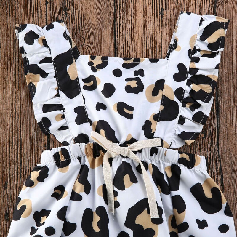 Infant Baby Girl Summer Leopard Ruffle Romper Sleeveless Ruffle Jumpsuit One Piece Outfit Girl Playsuit 3-18M
