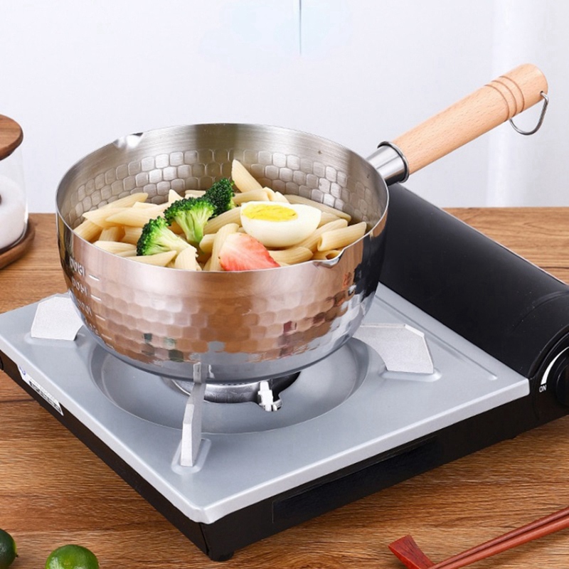 Practical Household Stainless Steel Cookware Anti-Scalding Non-Stick Pan With Wooden Handle