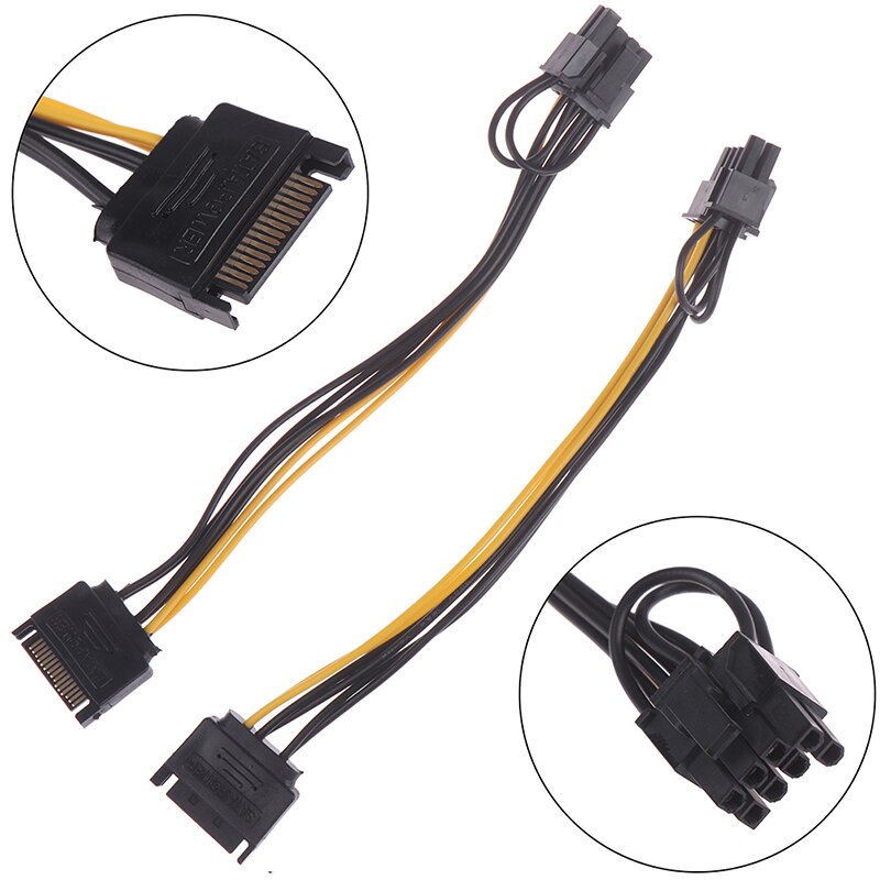 1pc SATA Cable 15-pin to 8 pin cable Wire for Graphic Card 15pin SATA Male to 8pin(6+2) PCI-E Power Supply Cable 20cm