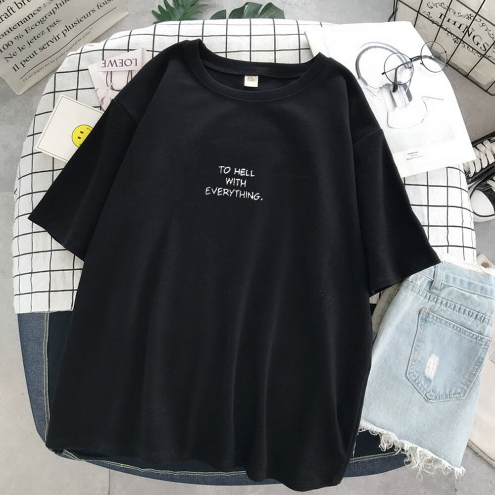 Camisetas holgadas de manga corta para mujer, ropa Harajuku de talla grande con letras estampadas, , combina con todo, estilo coreano Ulzzang Leisure,