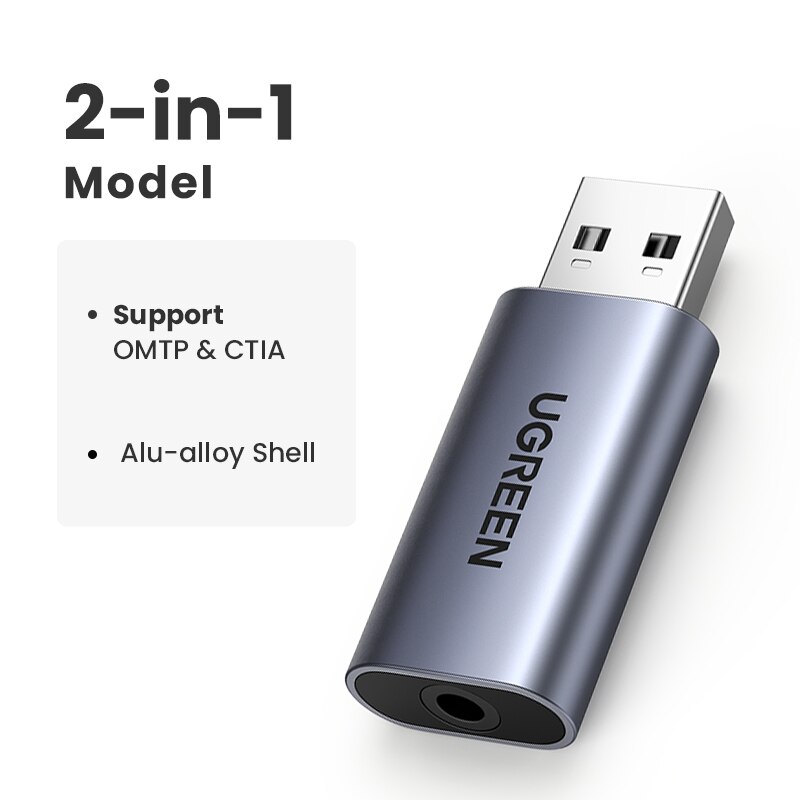 UGREEN Sound Card USB Audio Interface External 3.5mm Microphone Audio Adapter Soundcard for PC PS5 4 Headphone USB Sound Adapter: 2-in-1 Model