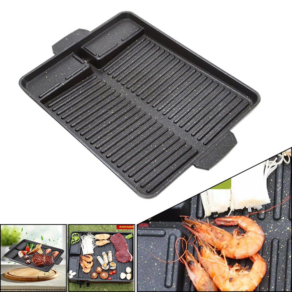 Portable BBQ Grill Pan Thicken Handle Korean Indoor Outdoor Picnic Accs
