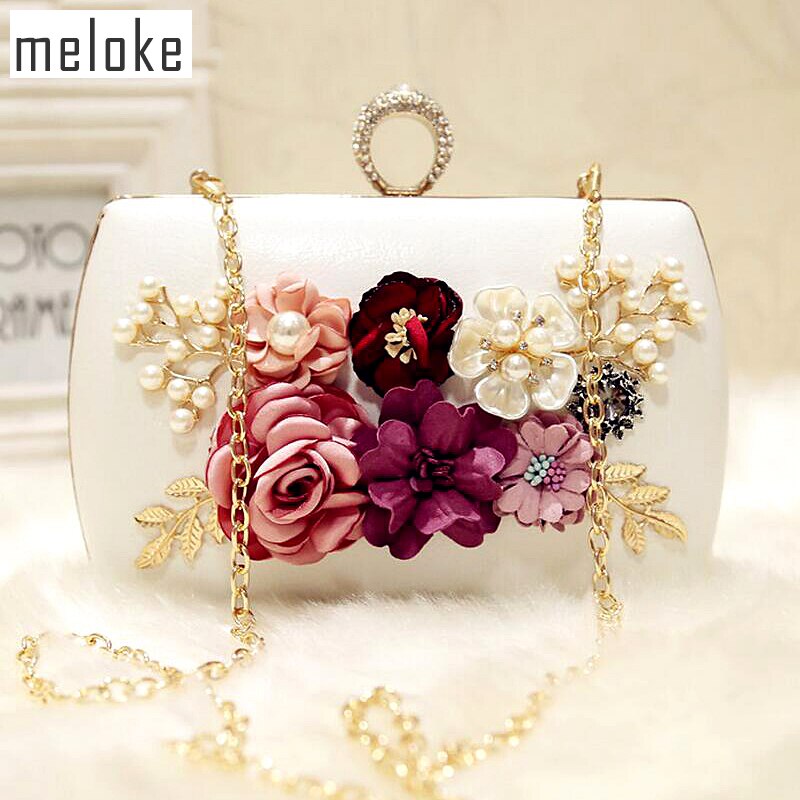 2022 Luxe Handgemaakte Bloemen Avondtassen Diner Clutch Purse Met Ketting Bloem Banket Tassen MN258