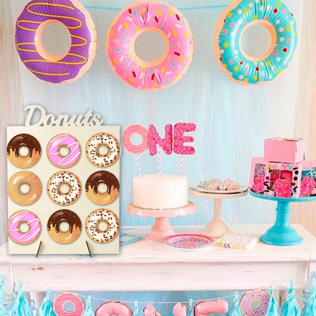 Træ donut vægstativ donut holder baby shower børne fødselsdagsfest dekoration donut fest dekoration bryllup event fest forsyninger