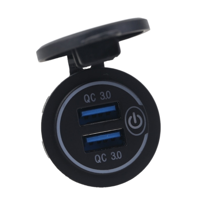 Adaptateur de chargeur de voiture étanche 12V 24V double QC3.0 USB, avec interrupteur tactile marche/arrêt, pour téléphone portable, GPS, camion, SUV, bateau et Bus