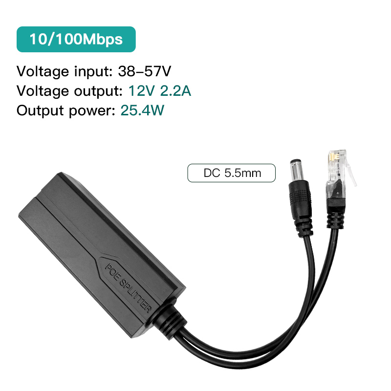 Standard POE Splitter 48V to 5V 12V 1.2A 2A Micro USB tpye-C 100M/1000M POE Camera Injector Power Supply for Huawei Hikvision: Dark Grey / 25M