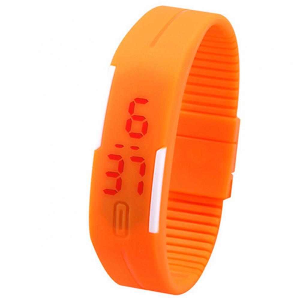 Montre-bracelet numérique en silicone pour hommes et femmes, LED rouge, bracelet de sport, montre-bracelet tactile,: orange