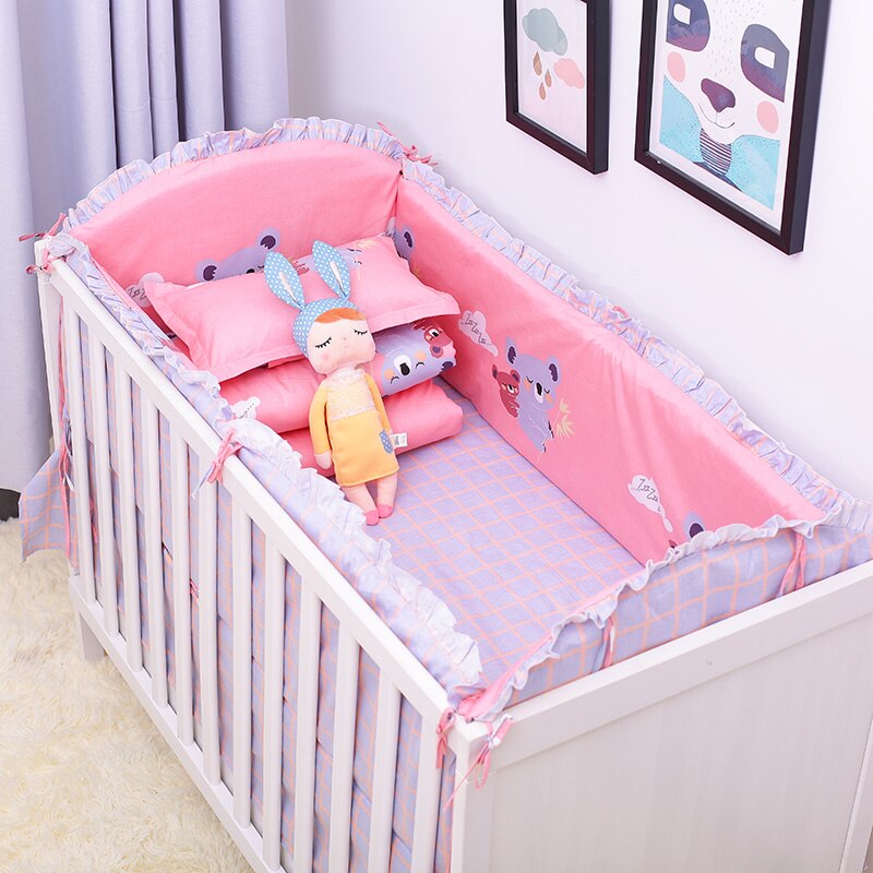 6 stk / pakke tegneserie baby seng kofanger sæt bomuld baby sengetøj sæt til nyfødte toddle seng omkring linned barneseng mesh krybbe kofangere pad
