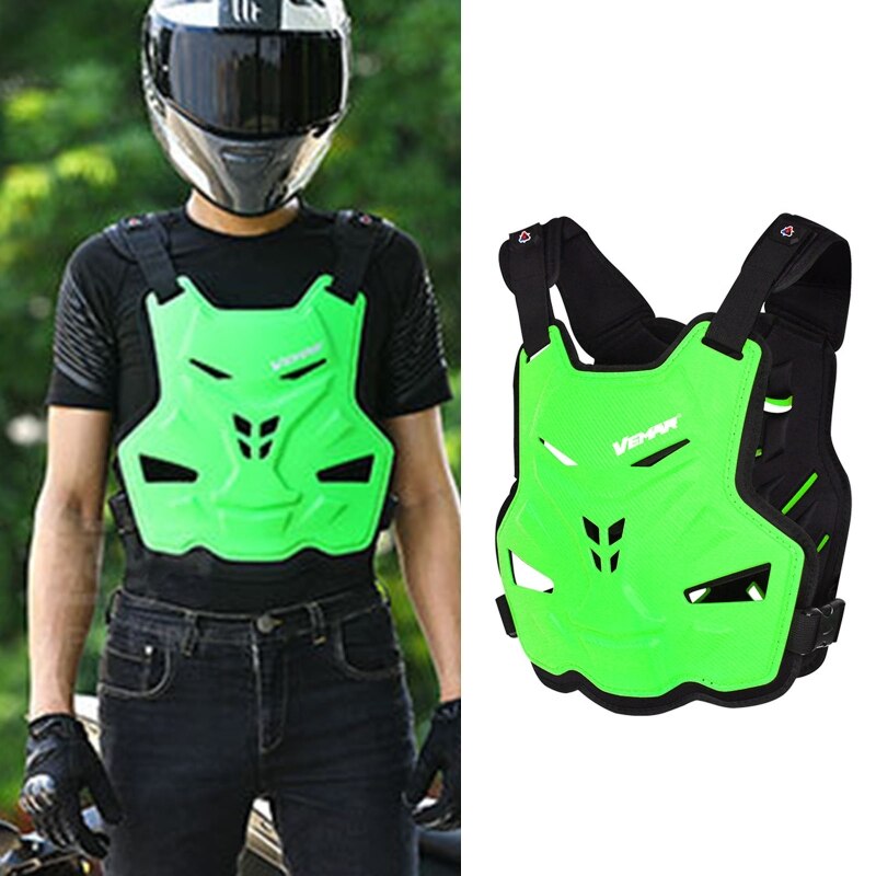 Voksen motorcykel snavs cykel krop rustning beskyttelsesudstyr bryst rygbeskytter beskyttelsesvest til motocross skiløb skøjteløb: Grøn