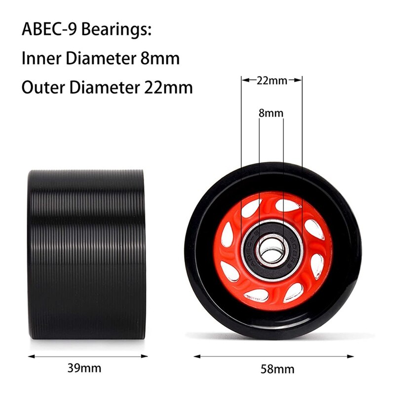 oben8Stck Rollschuh Räder Quad Rollschuhe Ersatz draussen Quad Rollschuh Rad mit Schlittschuh Rolle ABEC-9 608RS Lagerbier