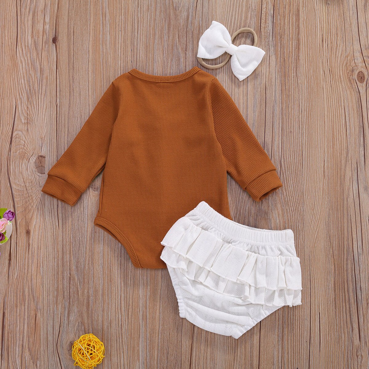 Autumn Baby Clothes Infant Newborn Baby Girl Outfit Cotton Long Sleeve Bodysuit White Shorts Headband 3Pcs Set