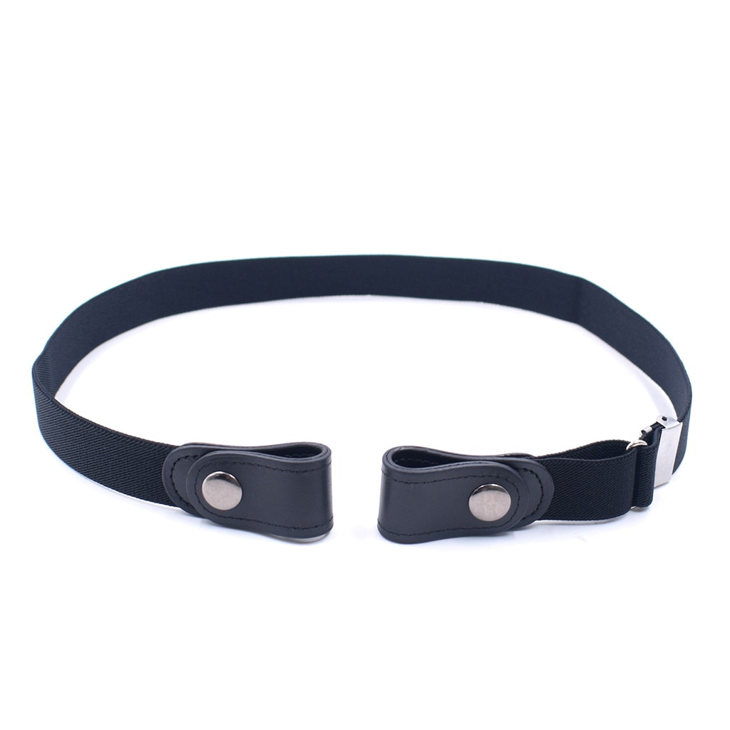 PU leather belt without buckle elastic invisible elastic belt Women /Men Children jeans belts no raised trouble: Black 