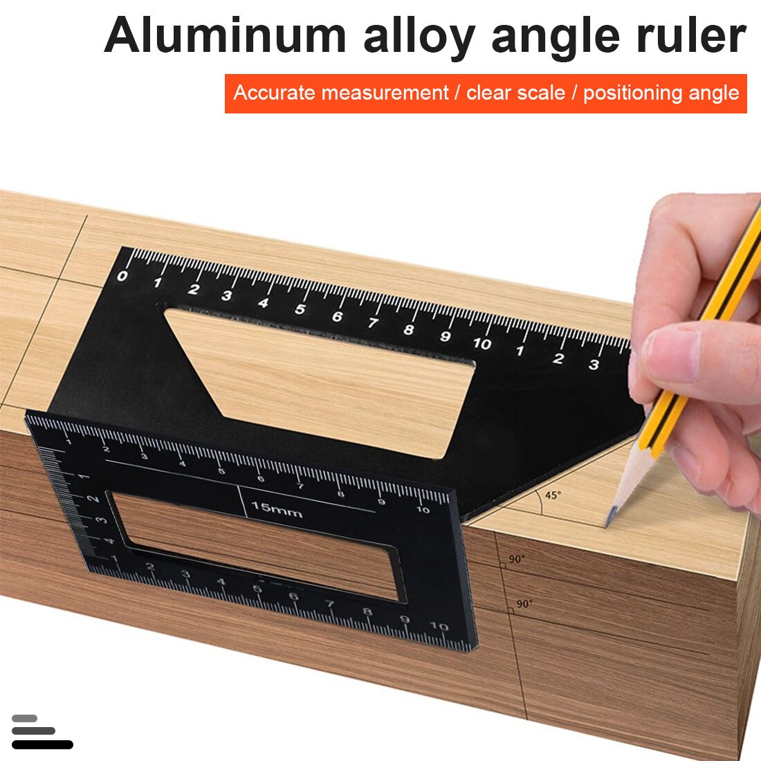 45/90 Graden Multifunctionele Houtbewerking Aluminium Vierkante Gauge Verticale Hoek Kraspen Liniaal Meten Kalibratie Praktisch Hulpmiddel