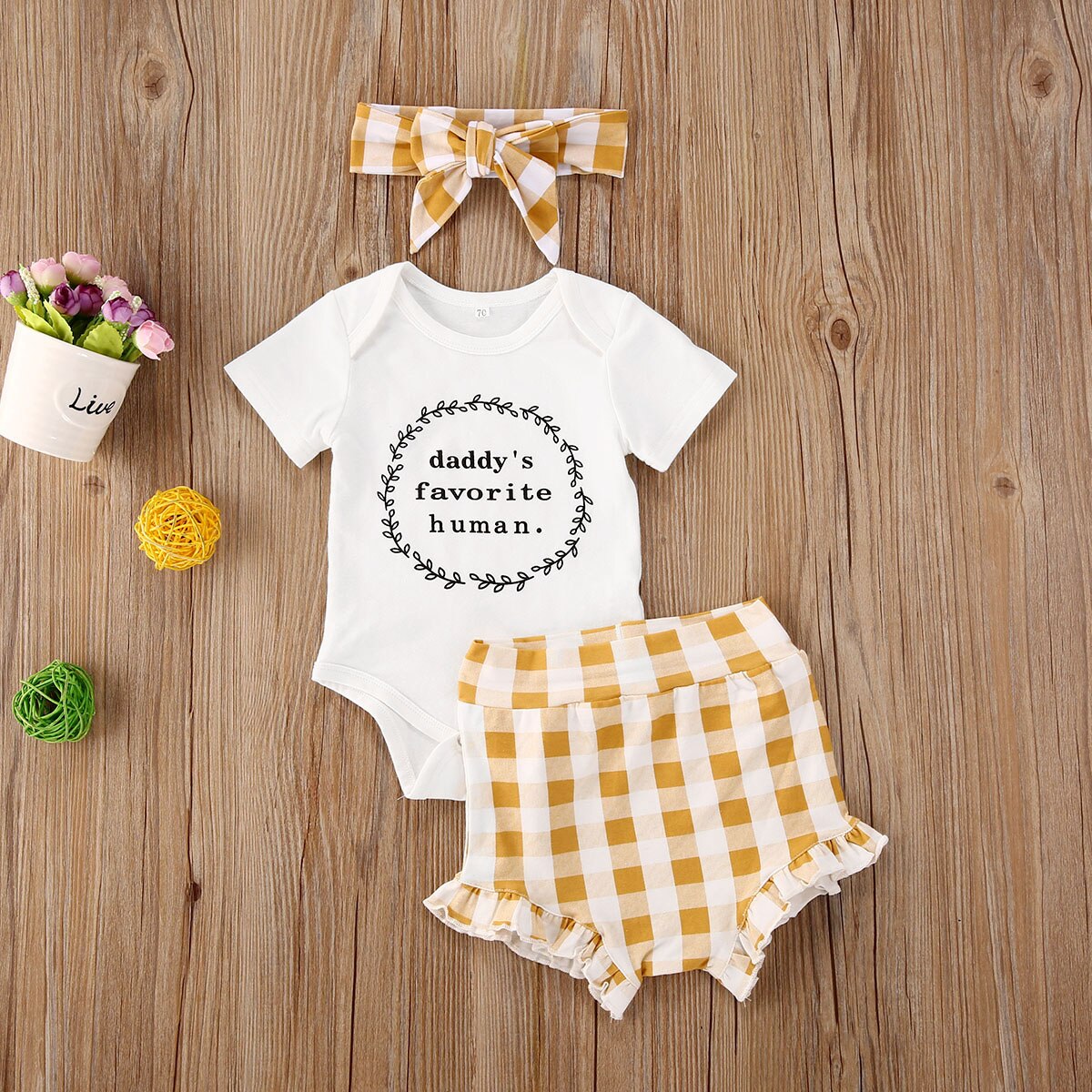 Citgeett Summer 0-24M Newborn Baby Girls Boys Lovely Clothes Sets Floral Print Romper Tops+Shorts Headband 3pcs: E / 9M