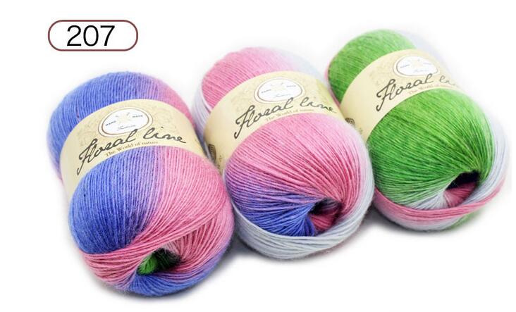 1pc = 100g sektioner farvet uld regnbue garn hånd strik hæklet tykt garn gør det selv håndværk varmt tørklæde sweater pude 360m: Farve 207