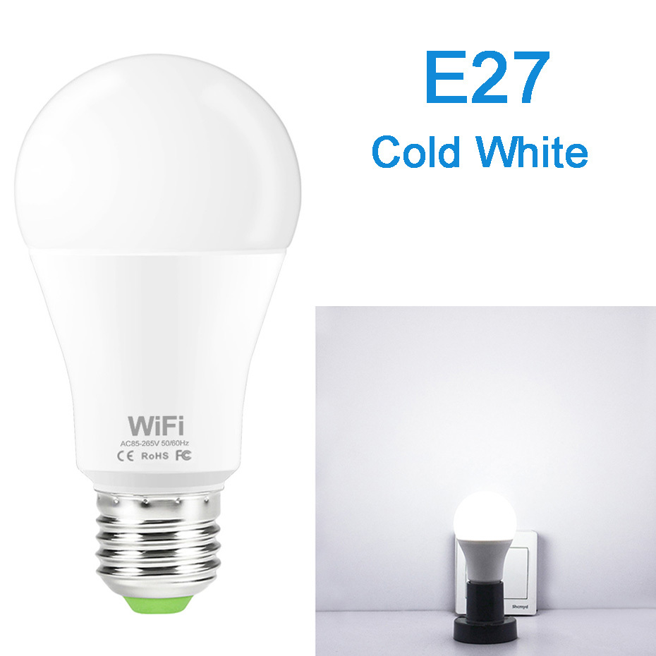 WiFi Smart Birne B22 E27 LED Licht Birne 85-265V Smart Home APP Drahtlose Fernbedienung Licht Timer mit Alexa Google Assistent: E27 Cool White