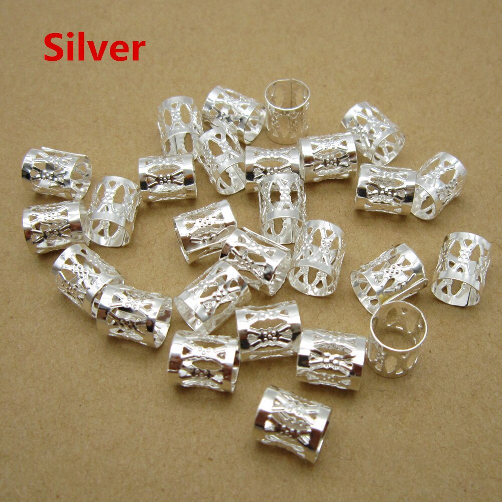 100 stk/lot gylden/sølv justerbar micro viking hår dread fletter dreadlock skjegg perler mansjetter klips ringer for hårtilbehør