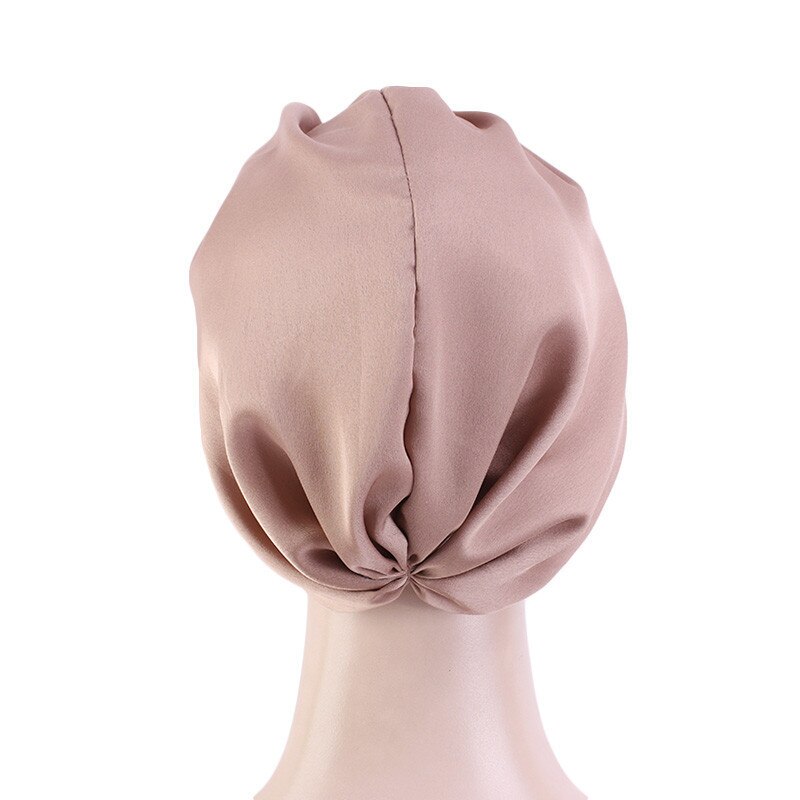 women's silky turban caps adjustable double layer satin sleeping hat bow-tie hair bonnet cap night sleep caps