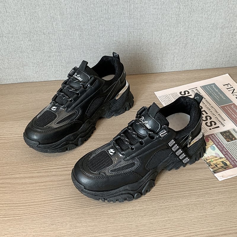 Frauen Turnschuhe Breathble Schuhe Für Frauen SummerNew Outdoor Dicken boden Trend Frauen Vulkanisierte Schuhe: black / 5
