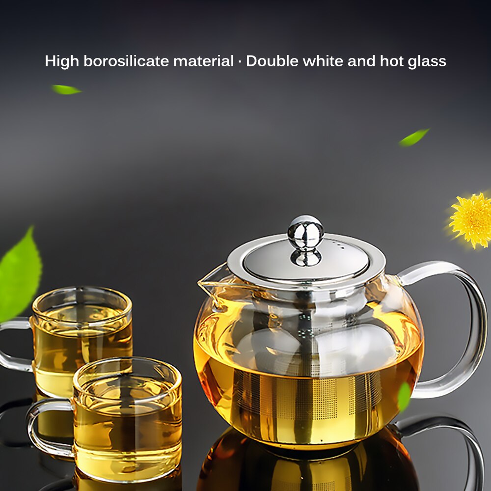 Glass Teapot With Removable Inner Stainless Steel Strainer Stove Top Safe Kettle Transparent And Silver