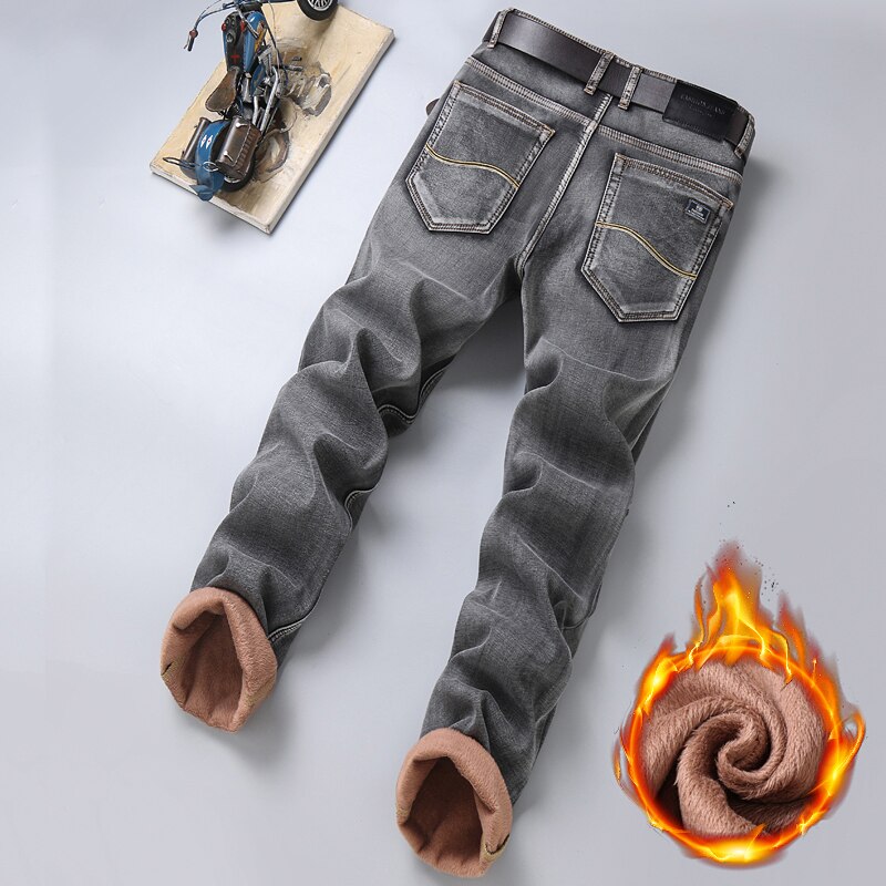 Pantalones vaqueros gruesos para hombre, Jeans gruesos de corte Regular a la , elásticos, de lana, de , , para invierno