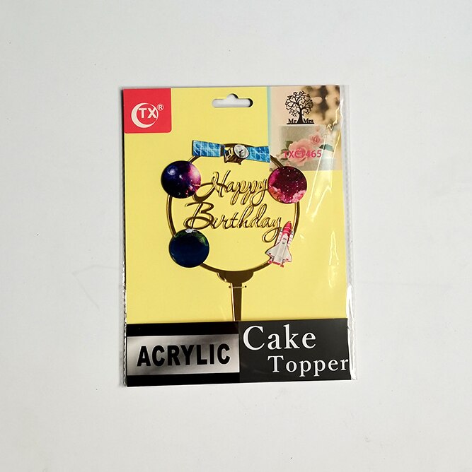 Happy Birthday Cake Topper Letter Acrylic Cake Topper For Kids Birthday Party Astronaut Spacecraft Cake Decorations Baby Shower: 2