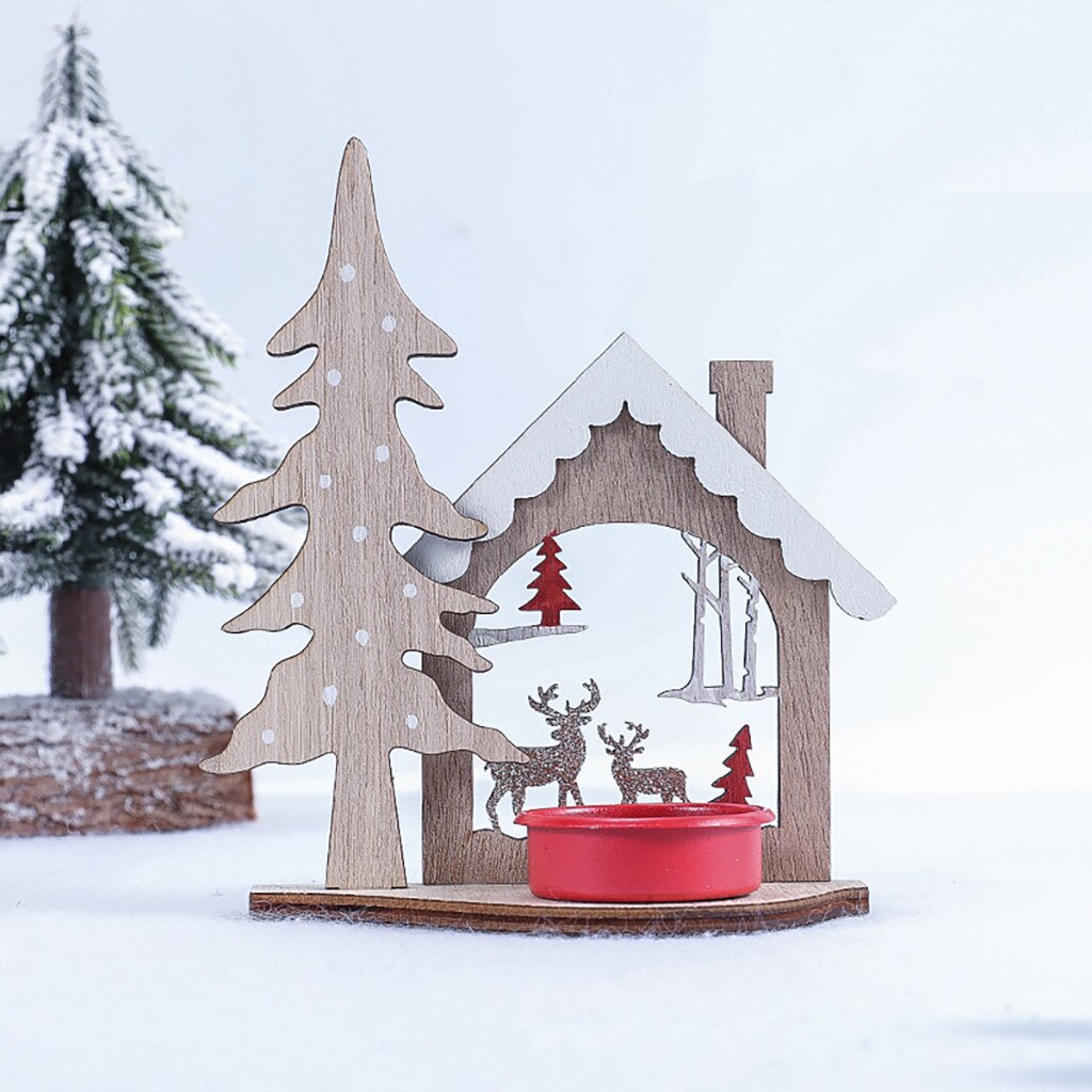 Velas para mesa de madera de Navidad Diy creativas, portavelas de madera, Decoración de mesa, vela, linterna, decoración del hogar #20: A